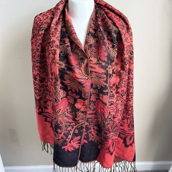 Pashmina Silk Blend Floral Scarf - Picture 1 of 4